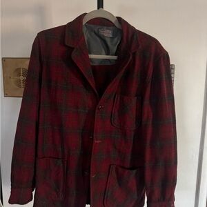 Pendleton virgin wool women Red Plaid button down shirt size medium